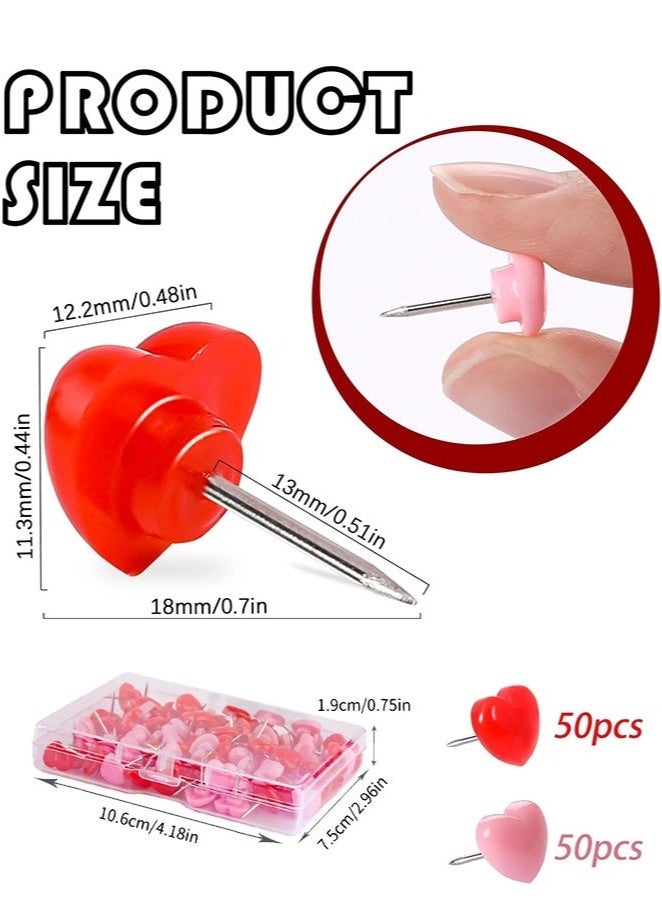 SHAOZHEN 100pcs Push Pins, 0.49inch Plastic Pushpins Pink & Red Push Pins Heart Shaped Cute Thumb Tacks Decorative for Notice Board Cork Board Home School Office - Image 2