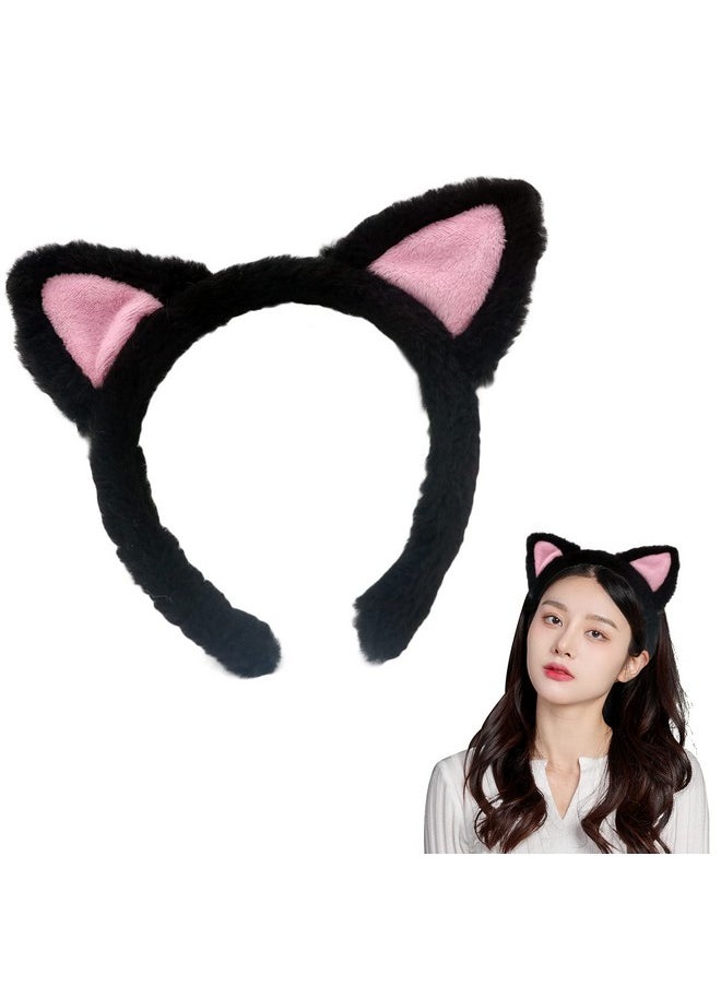 AEGYPIUS Cat Ears Headbands Plush Cute Cat Ears Headband Washing Face Headbands Cat Ear Headband Cat Ears Hair Headbands Makeup Headbands Soft Cute For Makeup Shower Teen Girls & Women (Black)  - Image 1