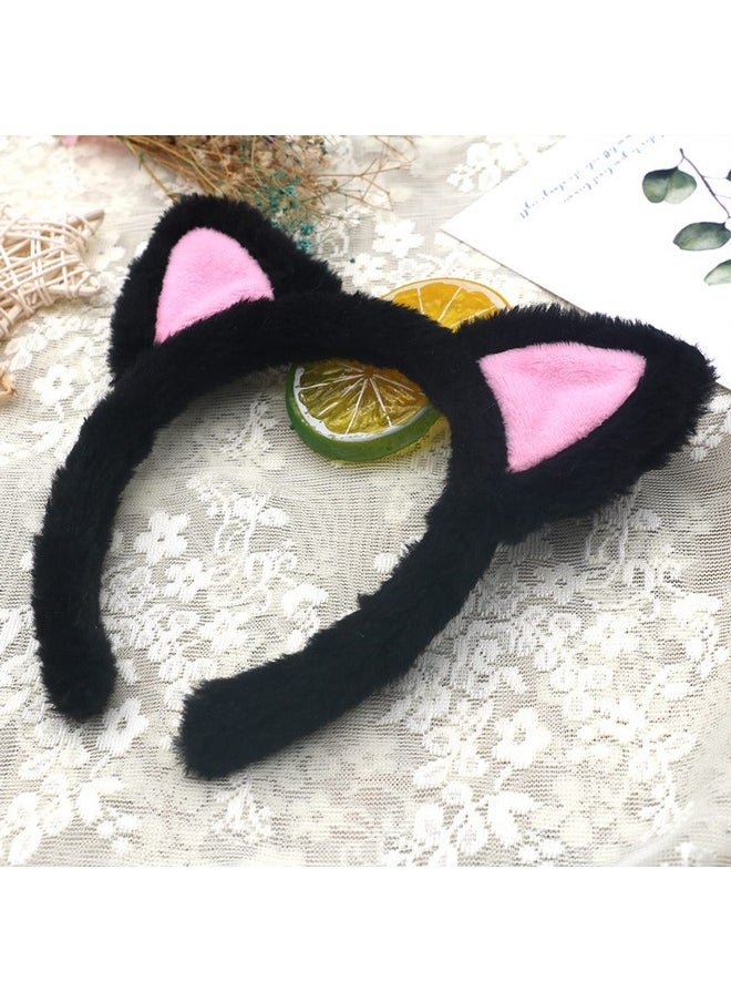AEGYPIUS Cat Ears Headbands Plush Cute Cat Ears Headband Washing Face Headbands Cat Ear Headband Cat Ears Hair Headbands Makeup Headbands Soft Cute For Makeup Shower Teen Girls & Women (Black)  - Image 3