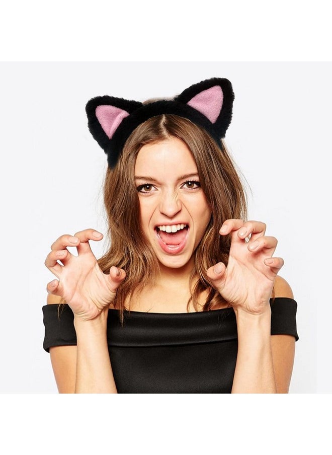 AEGYPIUS Cat Ears Headbands Plush Cute Cat Ears Headband Washing Face Headbands Cat Ear Headband Cat Ears Hair Headbands Makeup Headbands Soft Cute For Makeup Shower Teen Girls & Women (Black)  - Image 4