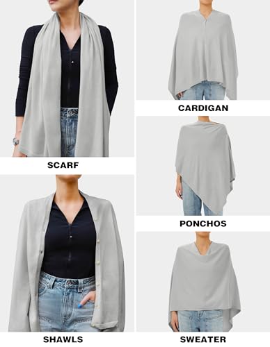 Puli شال بولي النسائي المتعدد الاستخدامات، سكارف بونشو سترة بأزرار خفيفة الوزن لفصل الربيع والصيف والخريف رمادي - Image 3