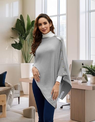 Puli شال بولي النسائي المتعدد الاستخدامات، سكارف بونشو سترة بأزرار خفيفة الوزن لفصل الربيع والصيف والخريف رمادي - Image 2