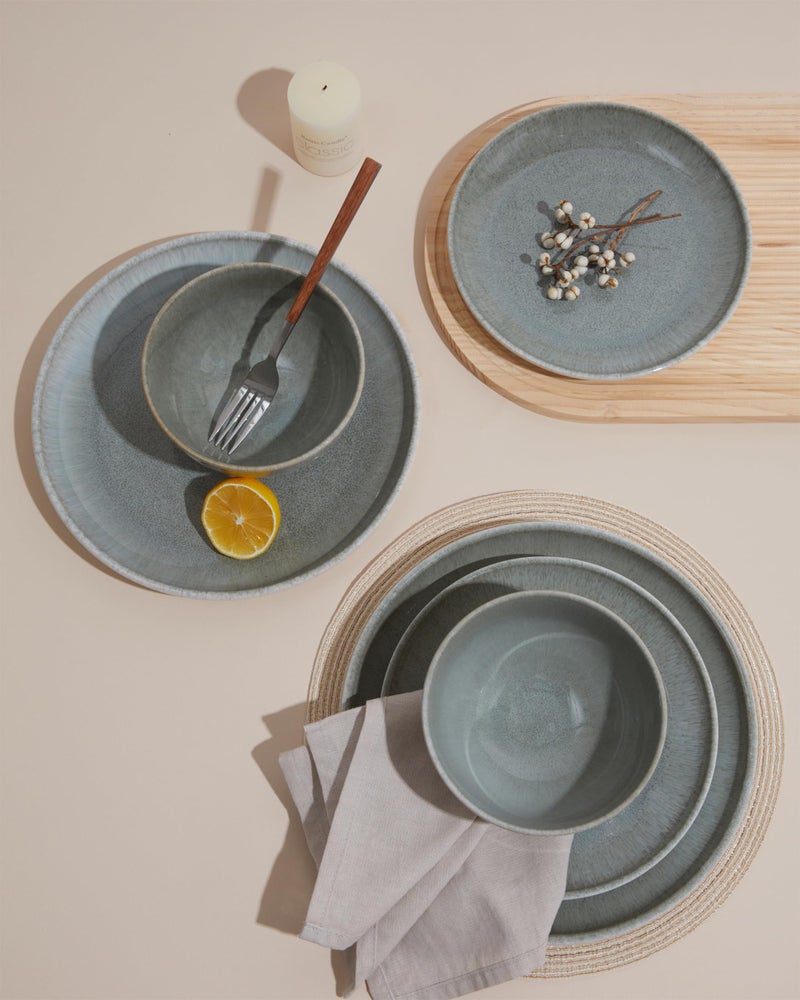Pokini 16 Piece Double Bowl Dinnerware Sets, Stain Resistant Dish Set with Pasta Bowls, Easy Cleaning Dishes, Multi-Functional Plate and Bowl, Stack Compactly Plate Set, Service for 4 - Image 2