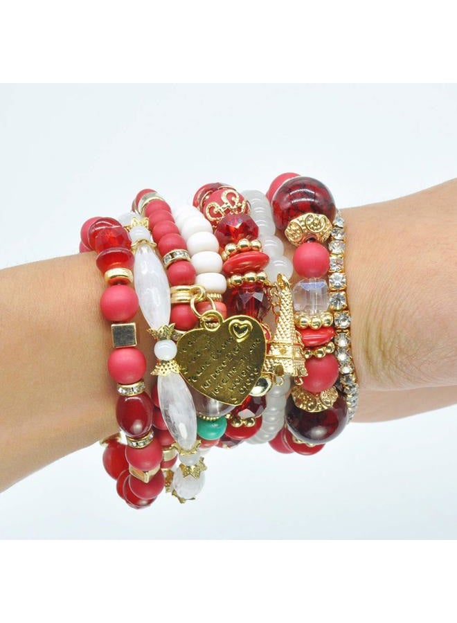 VONRU Bohemian Bracelet Sets for Women - 6 Sets Stackable Stretch Bracelets Multi-color Boho Jewelry for Women Hippie Bracelets Dainty Jewelry Best Friend Gift, No Size, Plastic, not known - Image 4