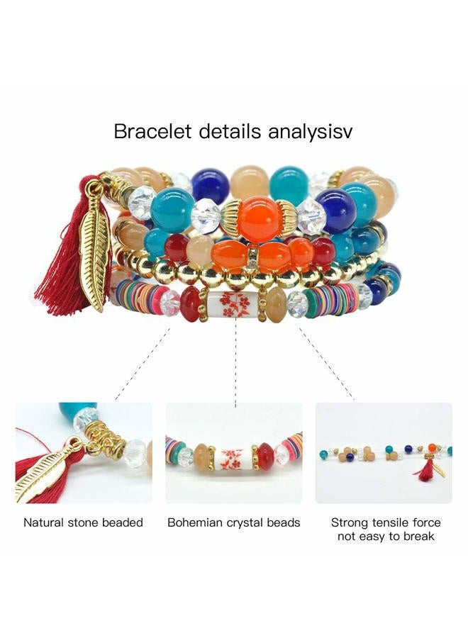 VONRU Bohemian Bracelet Sets for Women - 6 Sets Stackable Stretch Bracelets Multi-color Boho Jewelry for Women Hippie Bracelets Dainty Jewelry Best Friend Gift, No Size, Plastic, not known - Image 3