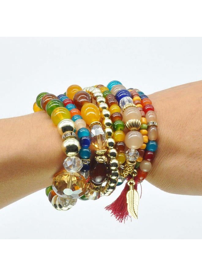 VONRU Bohemian Bracelet Sets for Women - 6 Sets Stackable Stretch Bracelets Multi-color Boho Jewelry for Women Hippie Bracelets Dainty Jewelry Best Friend Gift, No Size, Plastic, not known - Image 5