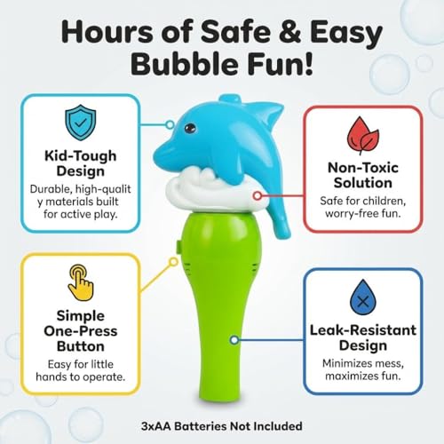 Shooting Star Bubble Blower Dolphin with 1 Refill Bubble Solution | Bubble Play Toy for Fun Indoor/Outdoor Bubble Machine for Kids 3Y+ | Perfect for Birthday Parties & Summer Outdoor Fun or Party - Image 2