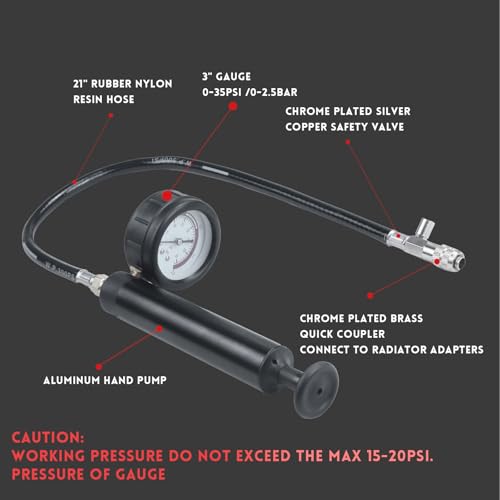 VAGNEUS 16 Pcs Universal Radiator Pressure Tester Kit,Coolant Pressure Tester kit with 13 Radiator Adapters,Precise Coolant Leak Detector for All Vehicle Cooling System - Image 4