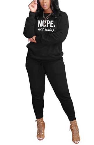 HBQ Two Piece Outfits For Women Casual Long Sleeve Sweatsuits Jogger Tracksuits Lounge Sets With Pockets-Printing-Large - Image 2