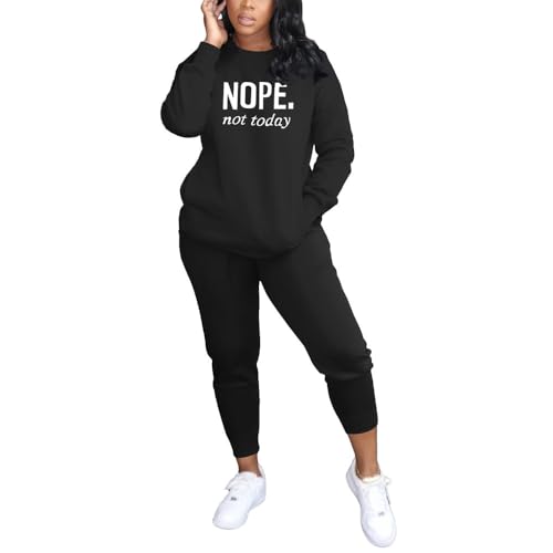 HBQ Two Piece Outfits For Women Casual Long Sleeve Sweatsuits Jogger Tracksuits Lounge Sets With Pockets-Printing-Large - Image 1