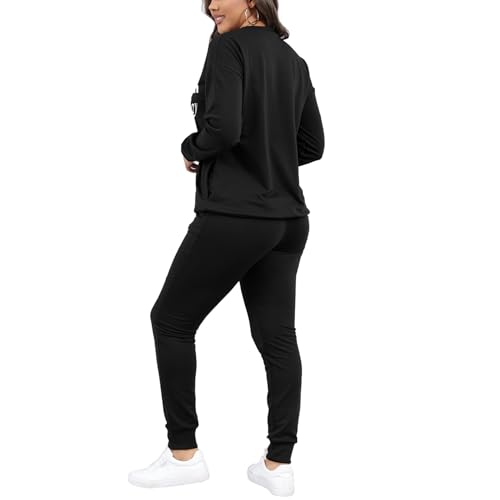HBQ Two Piece Outfits For Women Casual Long Sleeve Sweatsuits Jogger Tracksuits Lounge Sets With Pockets-Printing-Large - Image 4