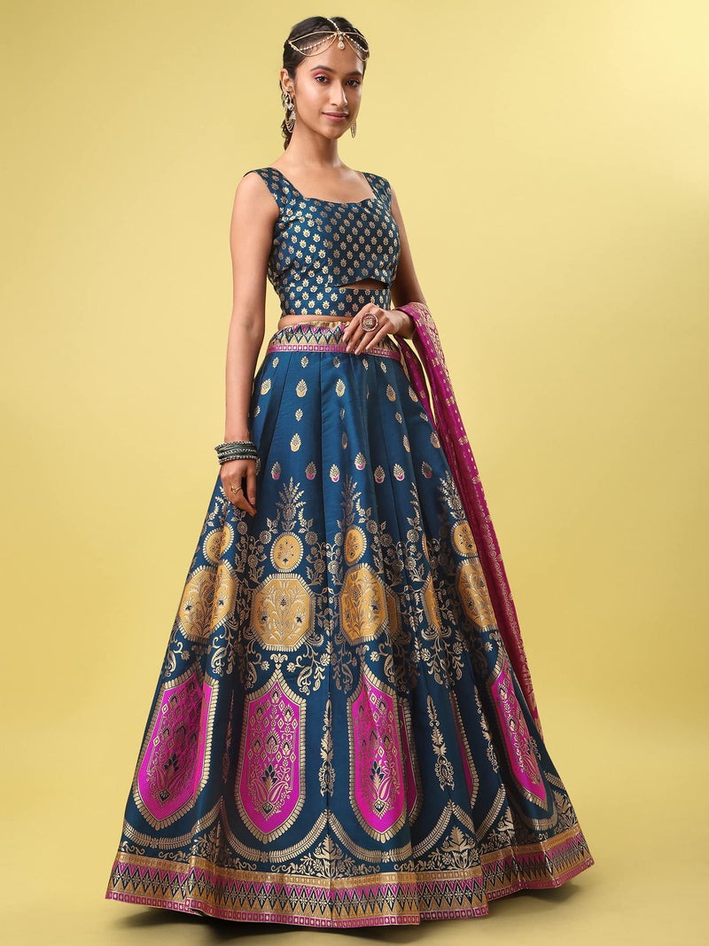 PURVAJA Women's Jacquard Semi-Stitched Lehenga choli (Khwab-Rama_Rama_Free Size) - Image 2