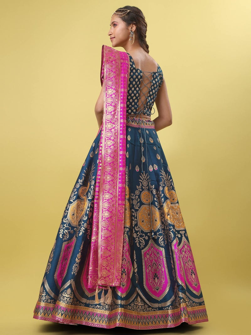 PURVAJA Women's Jacquard Semi-Stitched Lehenga choli (Khwab-Rama_Rama_Free Size) - Image 3