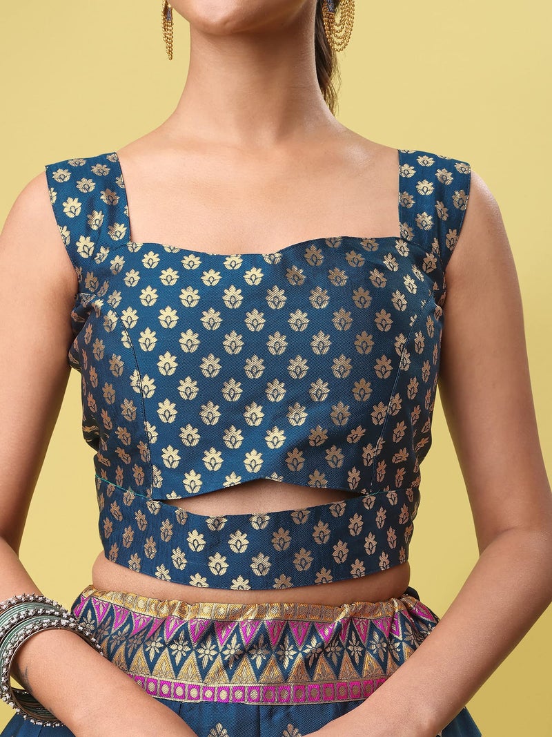 PURVAJA Women's Jacquard Semi-Stitched Lehenga choli (Khwab-Rama_Rama_Free Size) - Image 5