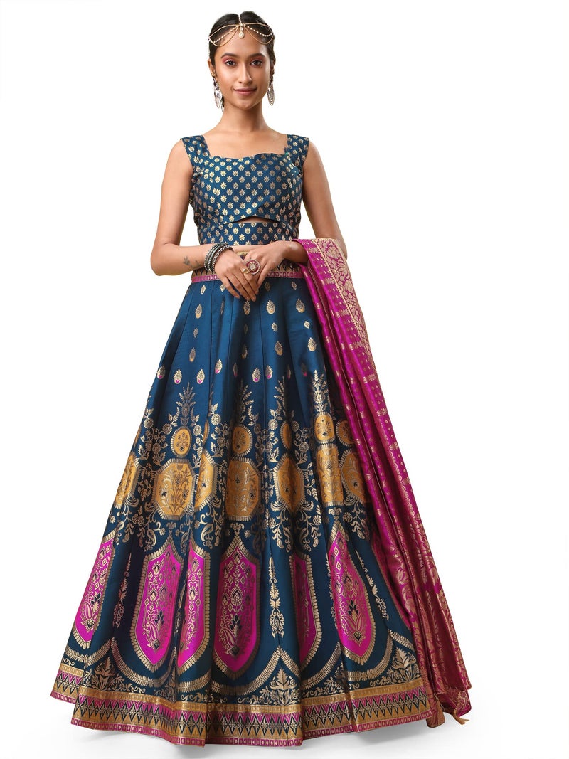 PURVAJA Women's Jacquard Semi-Stitched Lehenga choli (Khwab-Rama_Rama_Free Size) - Image 1