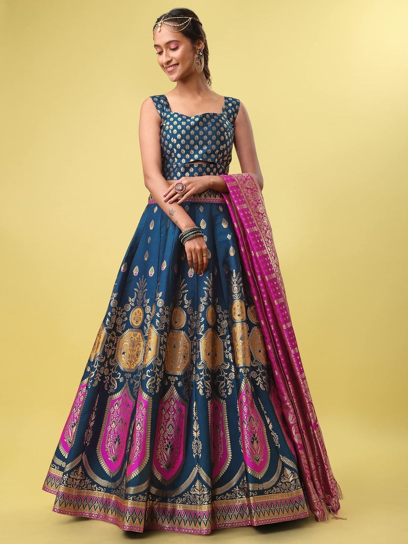 PURVAJA Women's Jacquard Semi-Stitched Lehenga choli (Khwab-Rama_Rama_Free Size) - Image 4