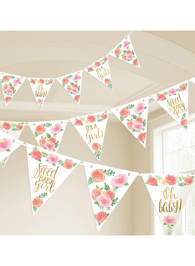 Amscan Floral Baby Girl Pennant Banner 4.57m, Baby Shower Party Decorations