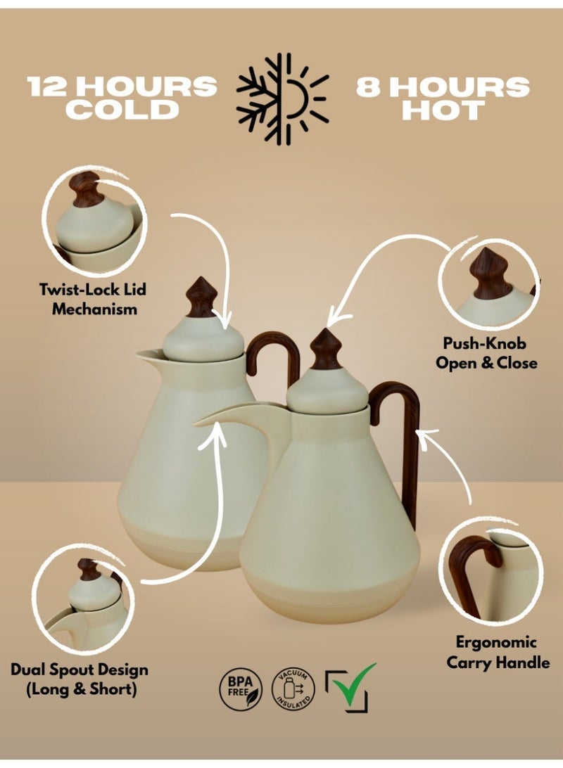 Raz Premium Vacuum Flask Set for Arabic Kahwa & Tea | Double Wall Thermal Insulated Serving Flask | Luxury 2-Piece Set - Image 2
