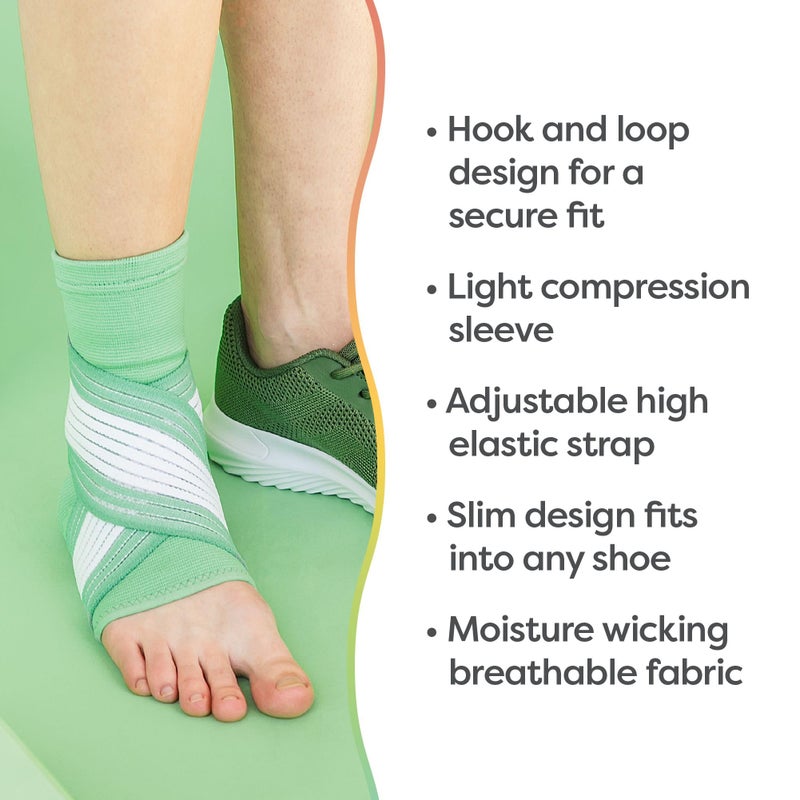 ZenToes Ankle Support Brace for Women and Men, Easy to Use Compression Sleeve with Adjustable Stabilizer Wrap, Wear with Shoes and Socks, Helps Prevent Sprained Ankle Injury - 1 Count (Green, One - Image 2