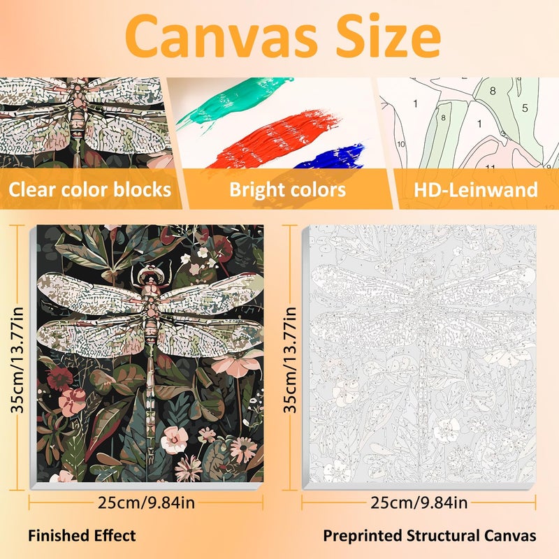 Mandun 4 Pack Paint by Numbers Kit for Adults with Wooden Frames, Dragonfly Butterfly Bee Bettle Paint by Number for Adults Beginners, Paint by Numbers on Canvas Acrylic for Home Wall Art Decor 9.8x13.7 Inch - Image 2