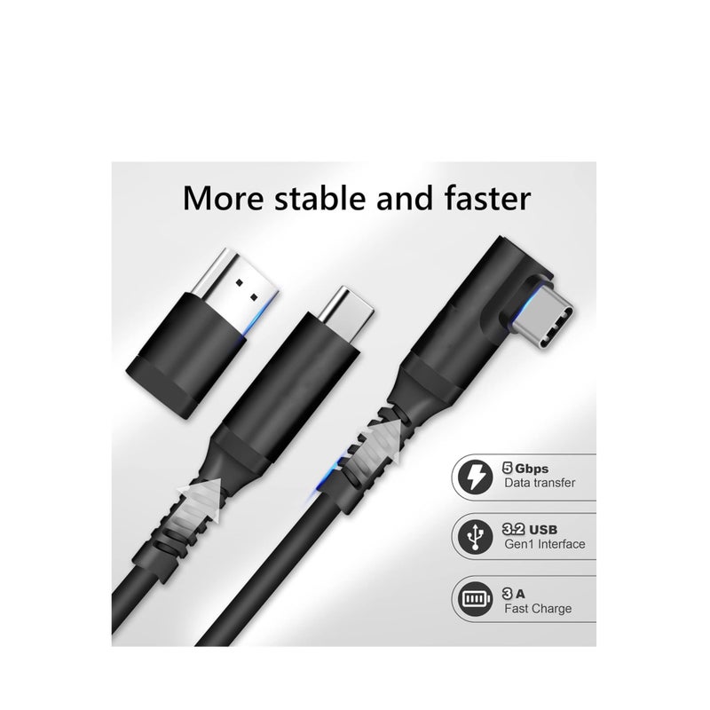 SOLARAE كابل ربط متوافق مع Oculus Quest 2 بطول 16 قدم لكابل سماعة VR لـ Oculus Quest 2 / Quest 1 USB 3.0 نوع C إلى C لنقل البيانات بسرعة عالية وكابل شحن لألعاب الكمبيوتر - Image 3