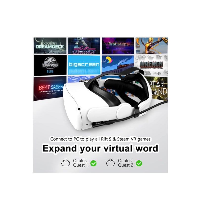 SOLARAE كابل ربط متوافق مع Oculus Quest 2 بطول 16 قدم لكابل سماعة VR لـ Oculus Quest 2 / Quest 1 USB 3.0 نوع C إلى C لنقل البيانات بسرعة عالية وكابل شحن لألعاب الكمبيوتر - Image 2