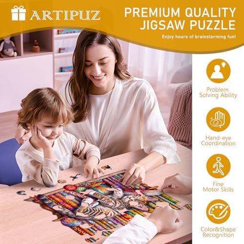 Artipuz Wooden Puzzles for Adults Dreamy Cat Wooden Puzzle Unique Shape Wood Jigsaw Puzzle for Adults Wood Puzzles Adult Gifts for Cat Lovers Wall Art Home Decor 100pcs 85 69in S - Image 5