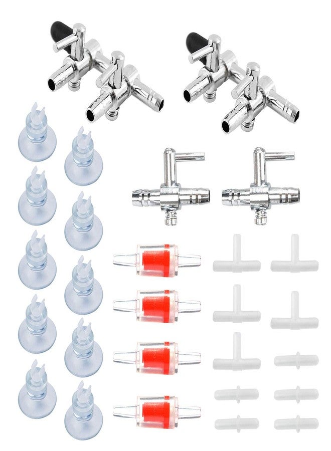 Hamineler 2 PCS 1-Way and 2 PCS 2-Way Air Flow Control Lever Valve Distributor Splitter Aquarium Air Pump Accessories, 4 Check Valves and 10 Fish Tank Suction Cups, 5 T and 5 Straight Connector - Image 1