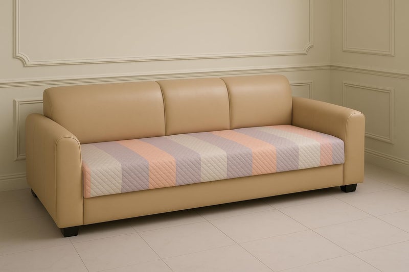 KINGLY Tariff Pastel Stripes Quilted Velvet L-Shape Sofa Cover - L-Shape 7-Seater (4+3) - Fresh Pastel Vibe - Daily Use Luxury Look - Indian Size Fit - Dust Spill Stain Guard - Non-Fading Color - Image 2