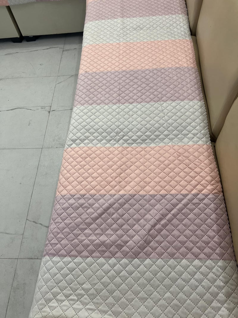 KINGLY Tariff Pastel Stripes Quilted Velvet L-Shape Sofa Cover - L-Shape 7-Seater (4+3) - Fresh Pastel Vibe - Daily Use Luxury Look - Indian Size Fit - Dust Spill Stain Guard - Non-Fading Color - Image 4