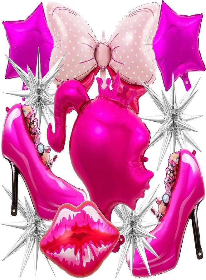 HFKPJRT Pink Girl Balloons, 11 PCS Hot Pink Metallic Balloon Pink Princess Aluminum Foil Balloons for Pink Theme Party Supplies, Birthday, Baby Shower, Wedding and Bachelorette Party Decorations - Image 1