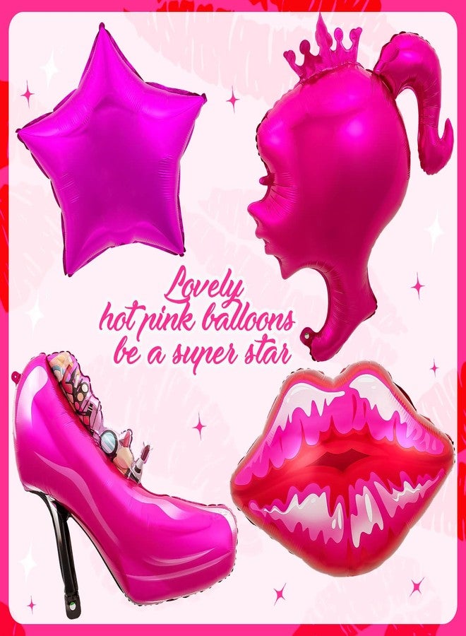 HFKPJRT Pink Girl Balloons, 11 PCS Hot Pink Metallic Balloon Pink Princess Aluminum Foil Balloons for Pink Theme Party Supplies, Birthday, Baby Shower, Wedding and Bachelorette Party Decorations - Image 2