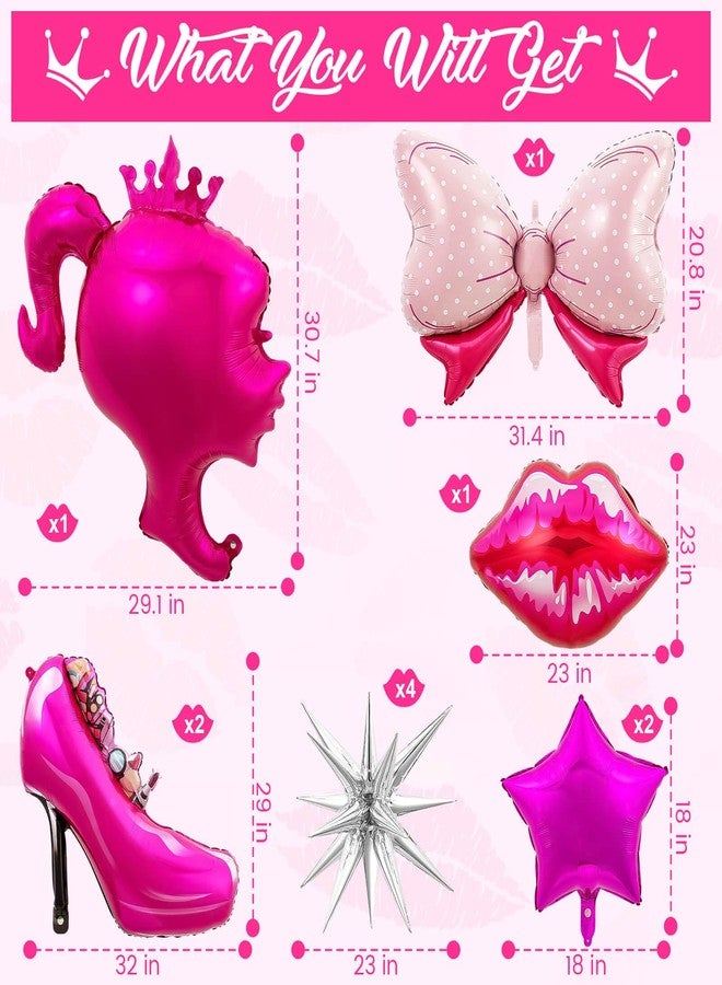 HFKPJRT Pink Girl Balloons, 11 PCS Hot Pink Metallic Balloon Pink Princess Aluminum Foil Balloons for Pink Theme Party Supplies, Birthday, Baby Shower, Wedding and Bachelorette Party Decorations - Image 3