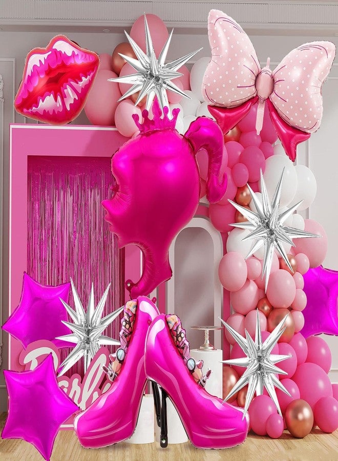 HFKPJRT Pink Girl Balloons, 11 PCS Hot Pink Metallic Balloon Pink Princess Aluminum Foil Balloons for Pink Theme Party Supplies, Birthday, Baby Shower, Wedding and Bachelorette Party Decorations - Image 5