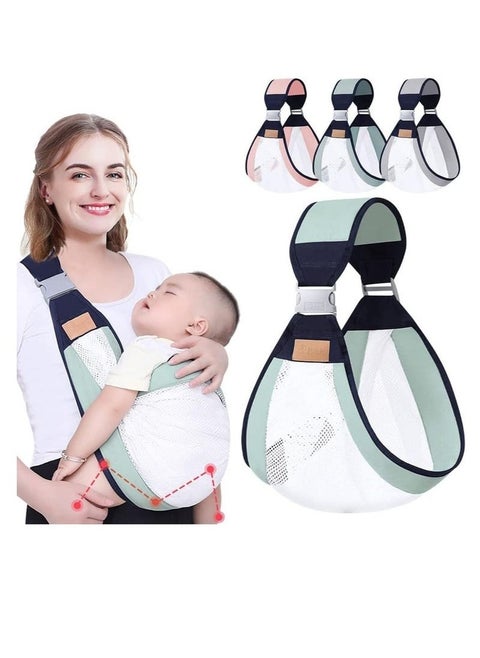 3D Comfortable Adjustable One-Shoulder Baby Carrier, Breathable Mesh Sling with Thick Shoulder Strap, Lightweight and Breathable for Newborns (Green)
