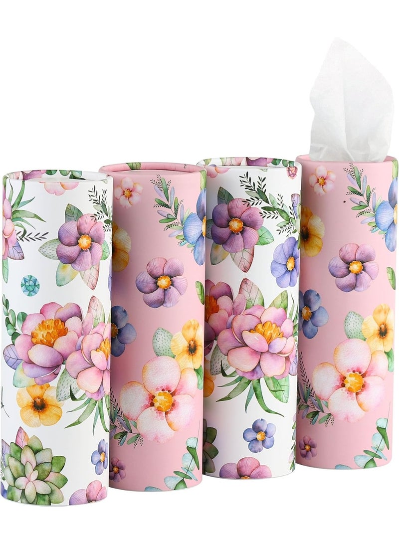 Car Tissues Holder with Facial Tissues - 4 PK - Travel Tissue Tubes for Car Box Container Perfect Fit for Car Cup Holder Car Tissues Cylinder (Pink) - Image 1
