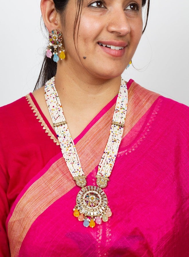 بينداني طقم قلادة وأقراط بتصميم راني هار الهندي المستوحى من بوليوود، مرصع بأحجار كوندان طويلة، مناسب لحفلات الزفاف للنساء - Image 4