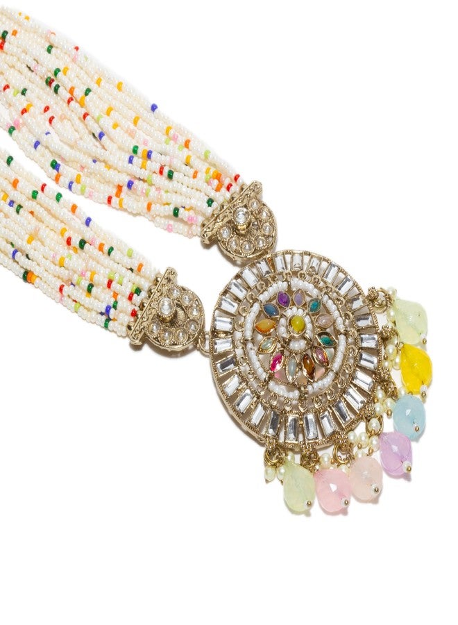 بينداني طقم قلادة وأقراط بتصميم راني هار الهندي المستوحى من بوليوود، مرصع بأحجار كوندان طويلة، مناسب لحفلات الزفاف للنساء - Image 3