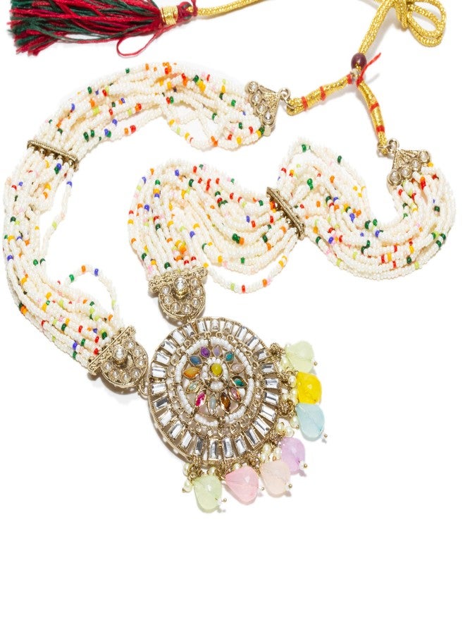 بينداني طقم قلادة وأقراط بتصميم راني هار الهندي المستوحى من بوليوود، مرصع بأحجار كوندان طويلة، مناسب لحفلات الزفاف للنساء - Image 2