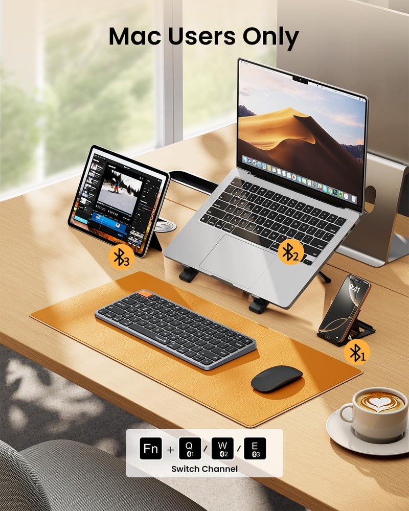 ProtoArc لوحة مفاتيح ProtoArc لاسلكية مدمجة مع إضاءة خلفية لأجهزة Mac، طراز K90-A بلوتوث، متعددة الأجهزة، منخفضة الارتفاع، كتابة هادئة وسلسة، قابلة للشحن عبر USB-C، متوافقة مع MacBook Pro/Air وiPad - رمادي فضائي - Image 5