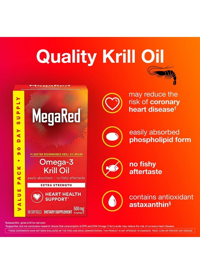 Megared Antarctic Krill Oil 500Mg Omega 3 Fatty Acid Supplement Megared Extra Strength Epa & Dha Softgels (90Cnt Box) Antioxidant Astaxanthin Heart Health Supplement With No Fish Oil Aftertaste  - Image 3