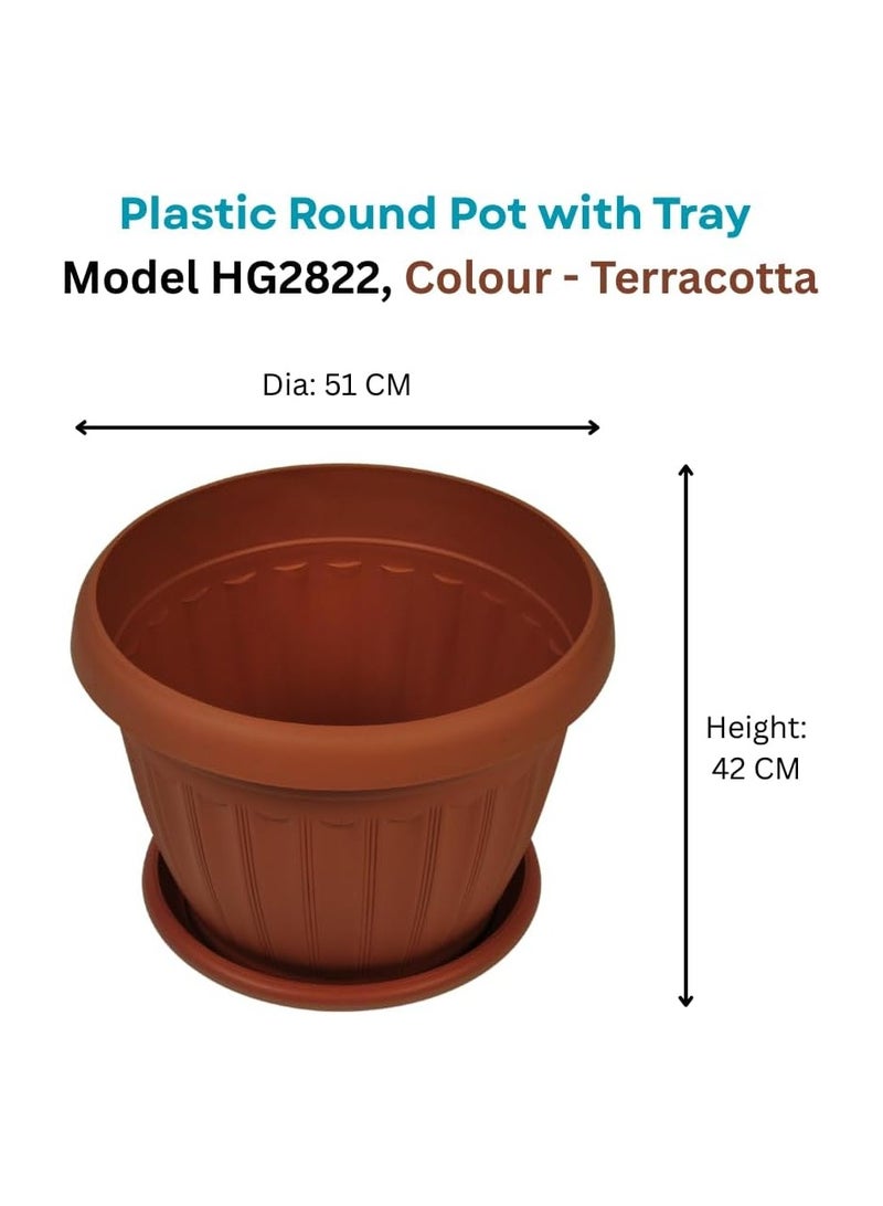 Plastic Round Pot with Tray, Model HG2822, Colour -Terracotta, Dimension: 51 CM Dia X 42 CM Height, 85 Liter, Ideal for Plants, Herbs, Flowers, Fruits, Enhance Indoor & Outdoor Spaces - Image 2