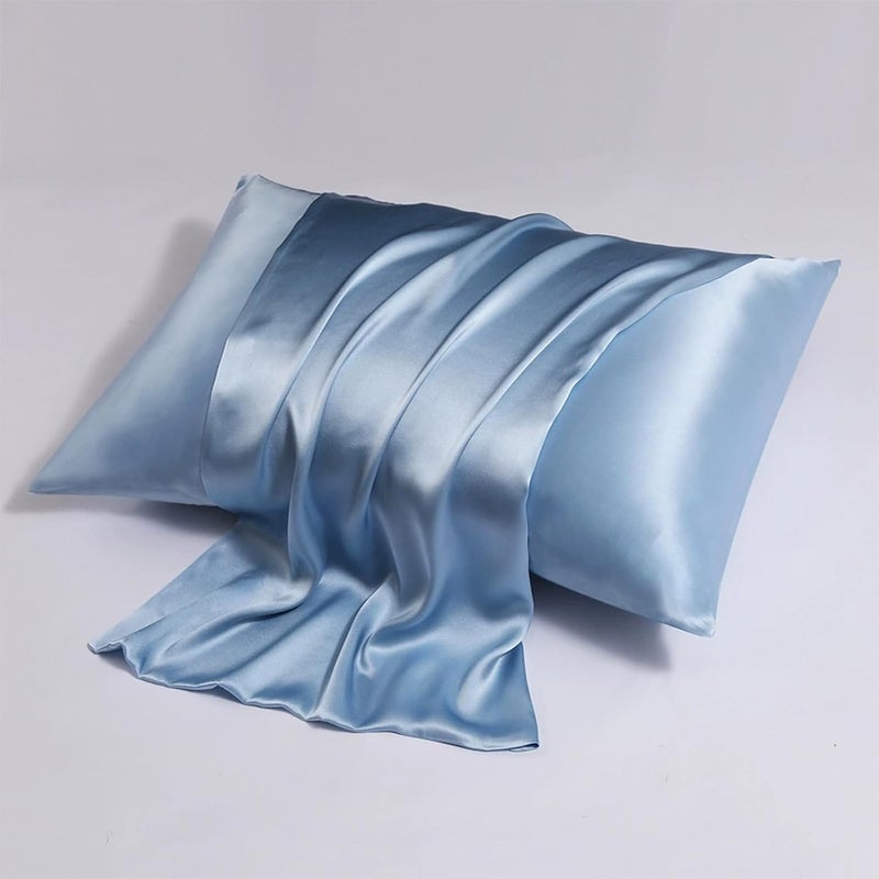 Nan Standard Size Satin Pillowcase for Hair and Skin - Silky Cooling Pillow Case with Envelope Closure (20 x 26 Inches, Sky Blue) - Image 1