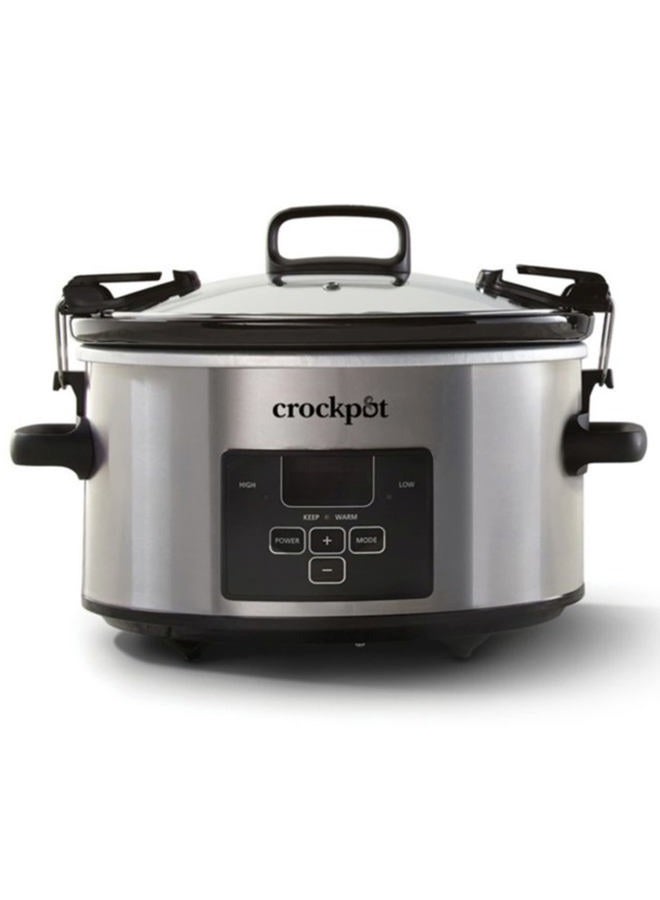 Crock-Pot 4 Quart Travel Proof Cook and Carry Programmable Slow Cooker with Locking Lid, Convenient Handles, and Digital Display, Stainless Steel - Image 1