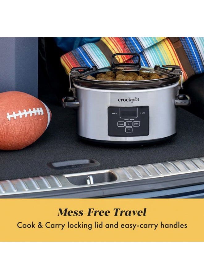 Crock-Pot 4 Quart Travel Proof Cook and Carry Programmable Slow Cooker with Locking Lid, Convenient Handles, and Digital Display, Stainless Steel - Image 2