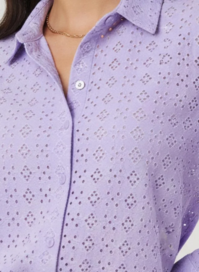 Splash FAV Regular Fit Viscose Schiffli Textured Shirt with Collar