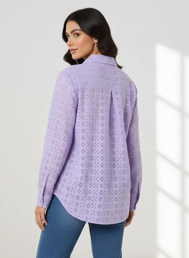 Splash FAV Regular Fit Viscose Schiffli Textured Shirt with Collar