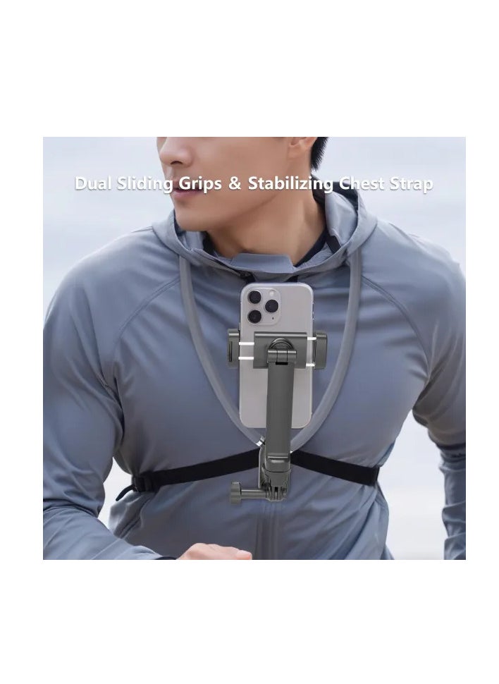 Magnetic Neck Phone Holder for Hands-Free POV/Vlog Recording, Universal Cell Phone Neck Mount for iPhone and Android, Adjustable and Stable for GoPro Insta360 Video Shooting (Gray)