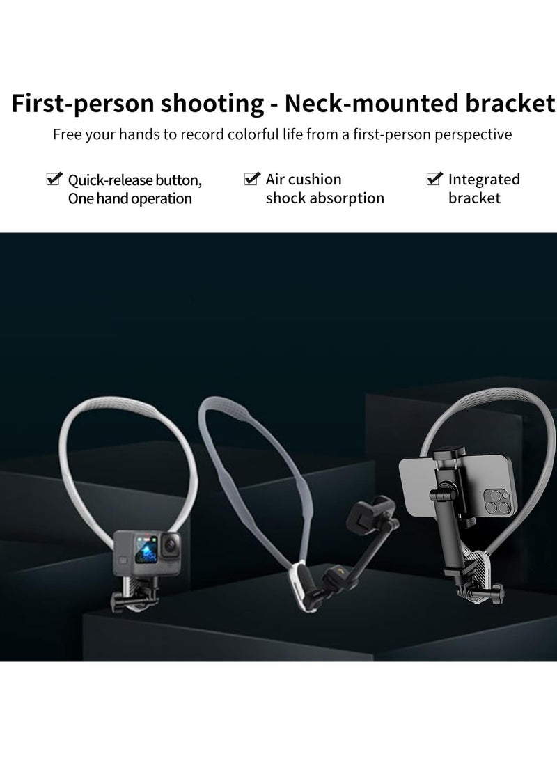 Magnetic Neck Phone Holder for Hands-Free POV/Vlog Recording, Universal Cell Phone Neck Mount for iPhone and Android, Adjustable and Stable for GoPro Insta360 Video Shooting (Gray)