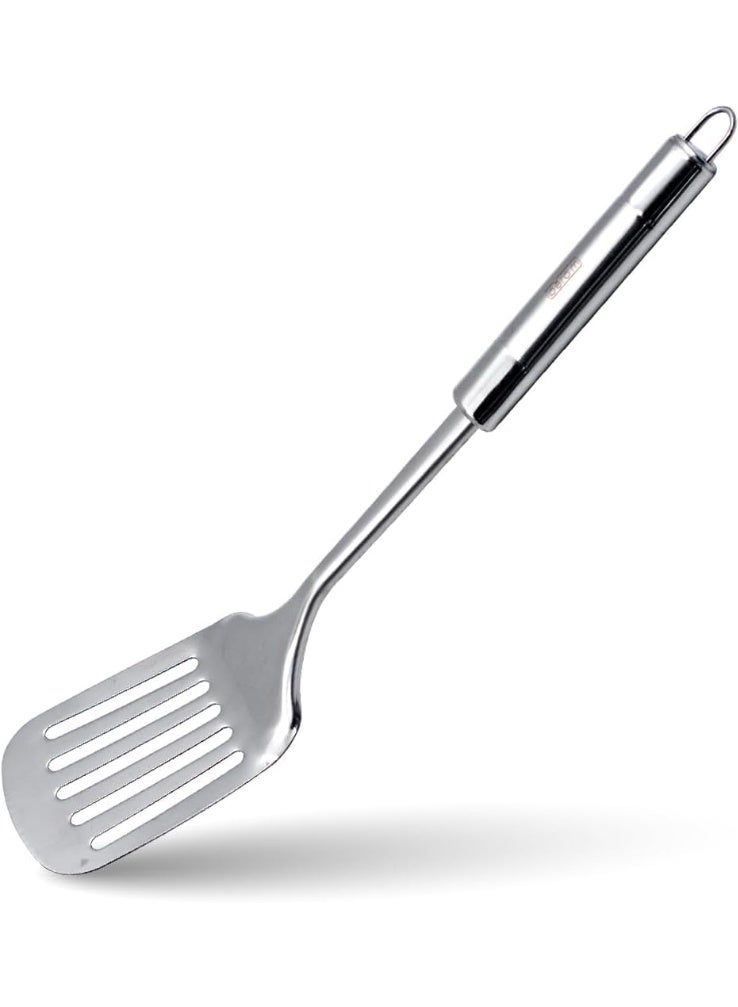 BERAM Premium Stainless Steel Slotted Turner – Heavy-Duty Matte Finish Cooking Utensil, 100% Food-Grade Steel Spatula for Frying, Flipping, and Serving – Durable Silver Kitchen Tool for Everyday Use - Image 1